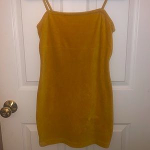 Yellow crushed velvet yellow mini dress